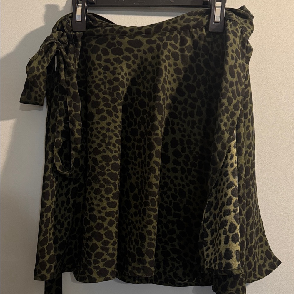 Abercrombie & Fitch Olive Green and Black Animal Print Skater Wrap Skirt